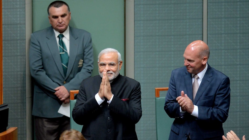 Indian prime minister Narendra Modi is welcomed into the House of Representatives.