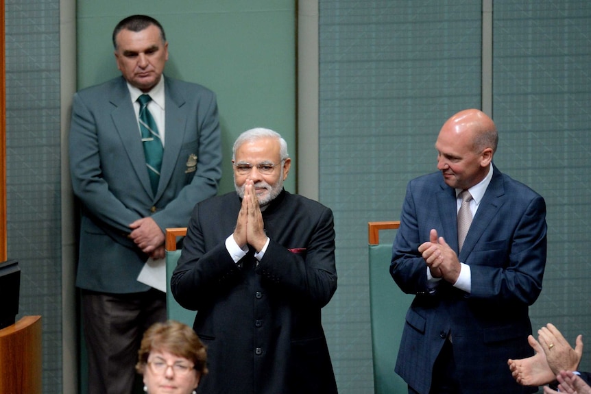 Indian prime minister Narendra Modi is welcomed into the House of Representatives.