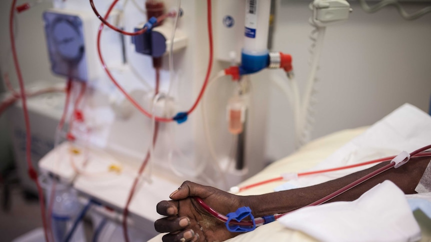 A dialysis patient receives treatment in Docker River, NT.
