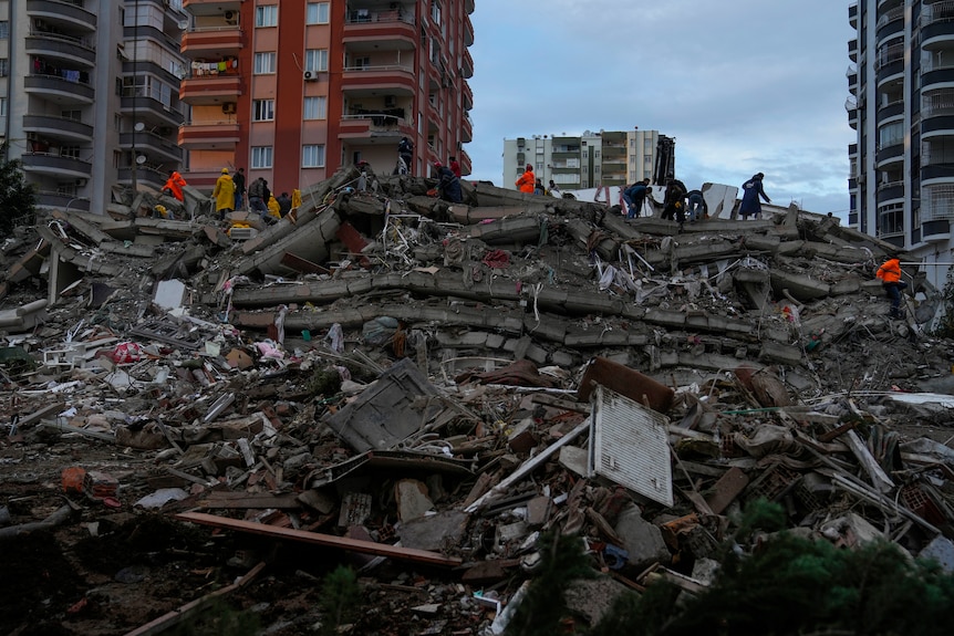 A large pile of rubble