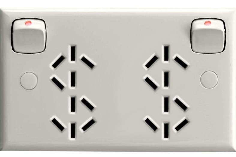 A power plug with dollar signs in place of the plug holes.