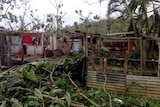 A cluster of destroyed homes in Vanuatu