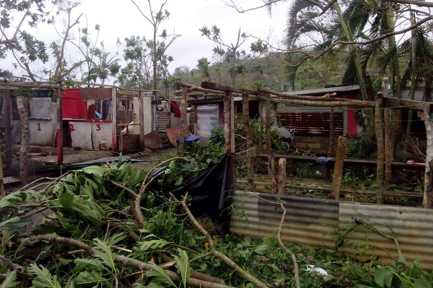 A cluster of destroyed homes in Vanuatu