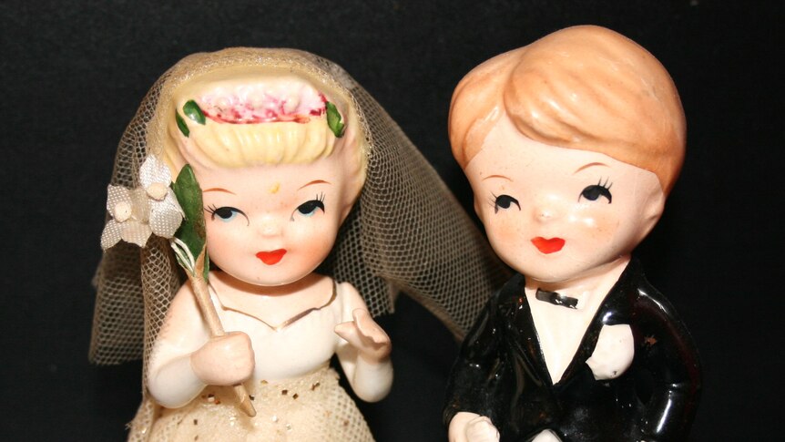 Vintage bride and groom cake topper