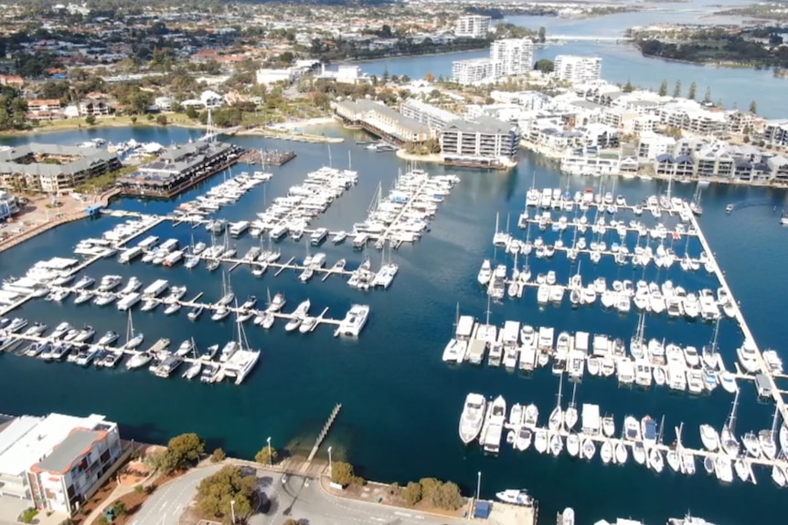 A drone shot of the Mandurah marina