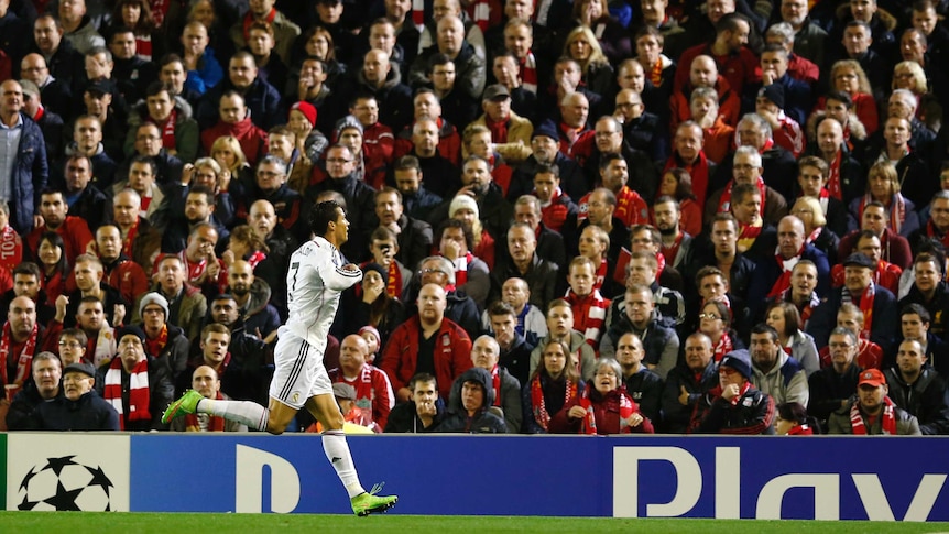 Ronaldo celebrates against Liverpool