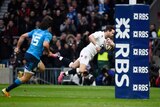 Danny Cipriani scores a try for England in the Six Nations match against Italy at Twickenham.