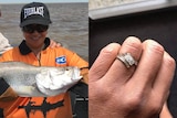 A lady with a barramundi and an engagement ring.