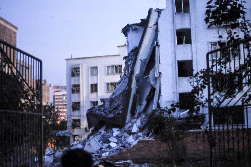 Damaged building in the wake of explosions that hit the city of Liuzhou in Guangxi Province, China.