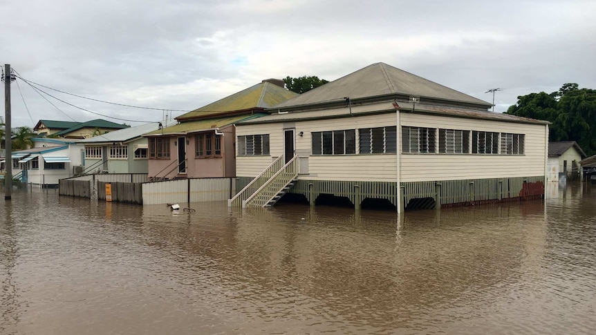 A two-storey house in Rockhampton partly submerged