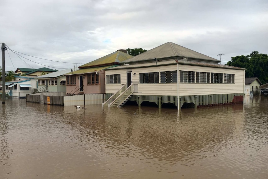 A two-storey house in Rockhampton partly submerged