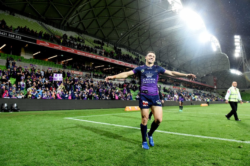 Storm halfback Cooper Cronk on his 300th game after the 2016 NRL preliminary final against Canberra.