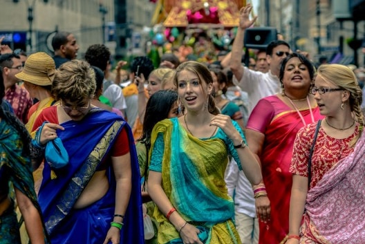 A Hare Krishna procession through the streets.