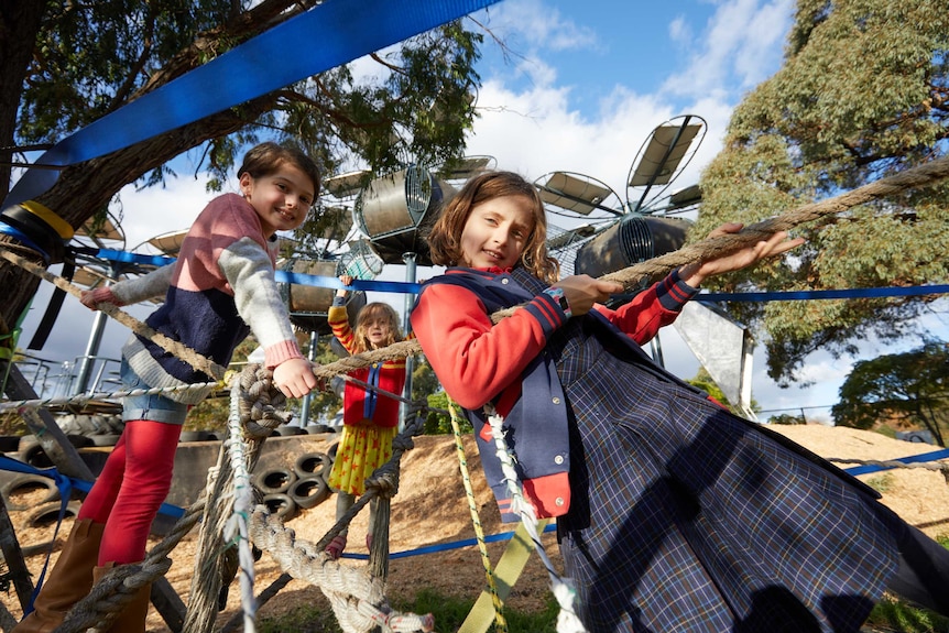 Kids play on the new Fitzroy adventure playground
