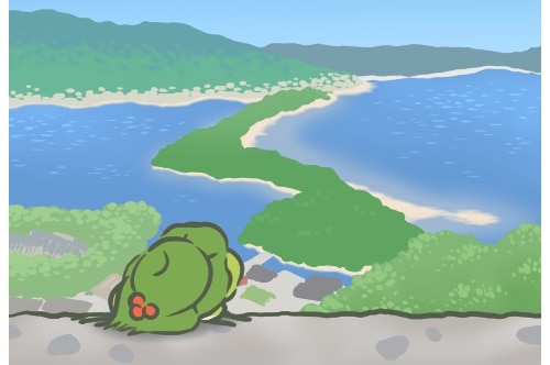 A screen shot from the game Travel Frog. The frog visited an island.