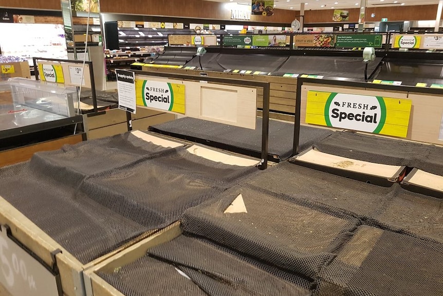 empty supermarket produce bays