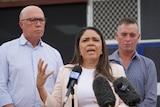 Jacinta Price and Peter Dutton at a press conference in Alice Springs.