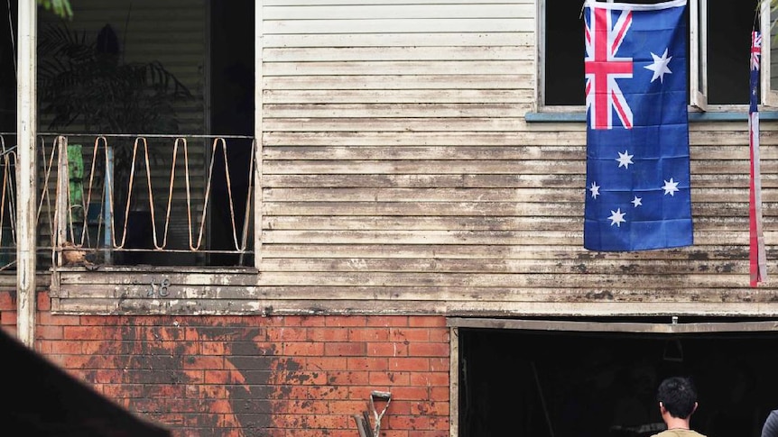 House in Fairfield, Brisbane where mud on the walls shows how high floodwaters rose, January 15, 2011.