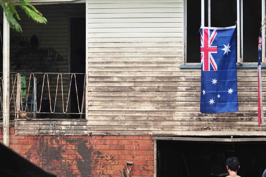 House in Fairfield, Brisbane where mud on the walls shows how high floodwaters rose, January 15, 2011.