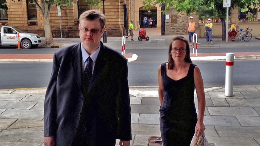 Bernard Finnigan and his lawyer arrive at court
