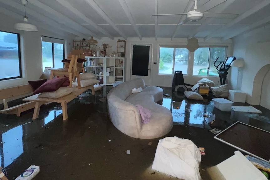 A flooded living room.