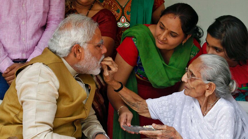 Hindu nationalist Narendra Modi with his mother