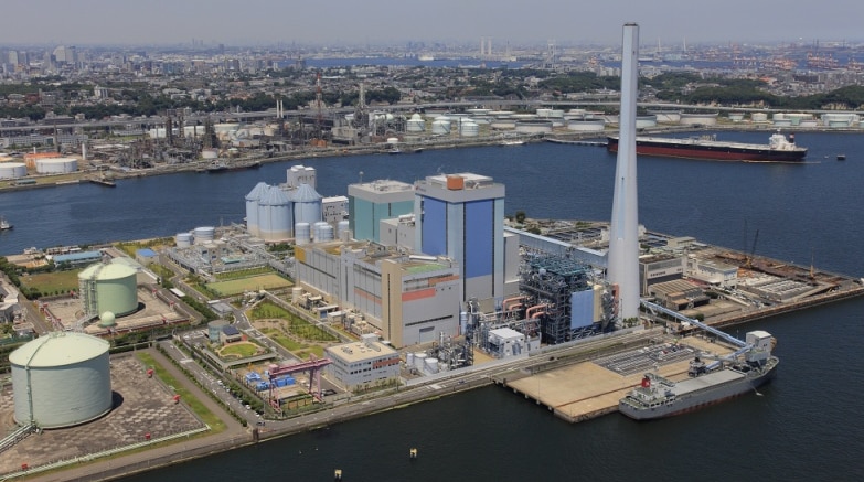 Aerial shot of a HELE coal fired power plant in Japan.