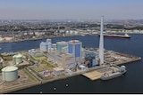 Aerial shot of a HELE coal fired power plant in Japan.