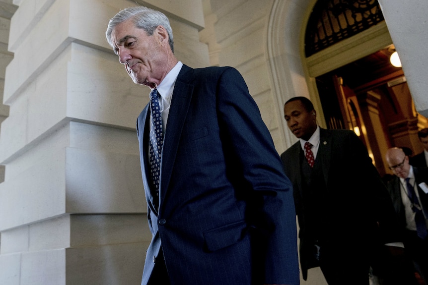 Robert Mueller leaving a closed-door meeting on Capitol Hill in Washington.