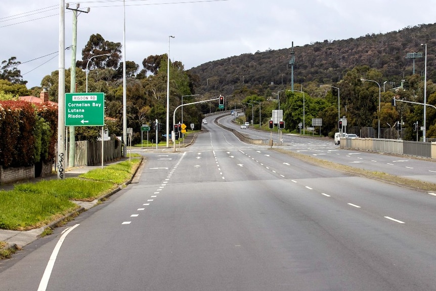 A highway empty of cars on the outskirts of Hobart