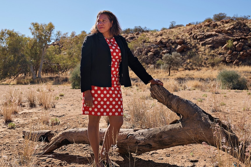 Leanne Liddle in dry river bed of the Todd River in Alice Springs.