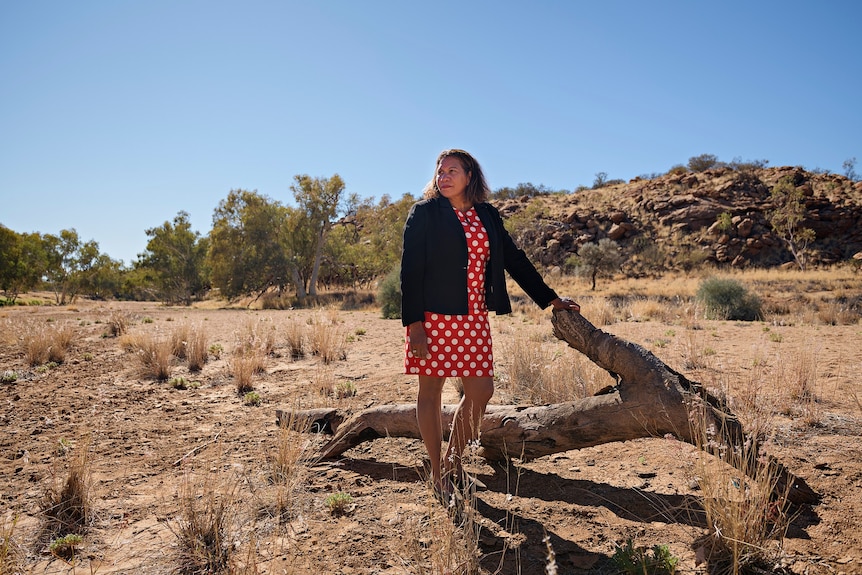 Leanne Liddle in dry river bed of the Todd River in Alice Springs.