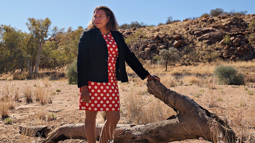 Leanne Liddle in dry river bed of the Todd River in Alice Springs.