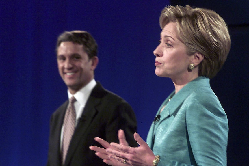 Hillary Clinton speaks during the first NY Senatorial Debate