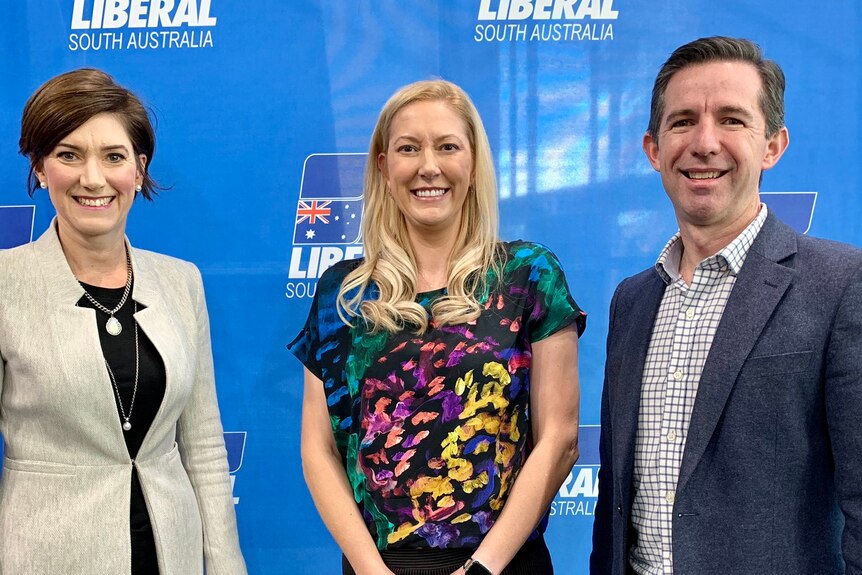 Nicolle Flint, Rachel Swift and Simon Birmingham at an SA Liberal event.