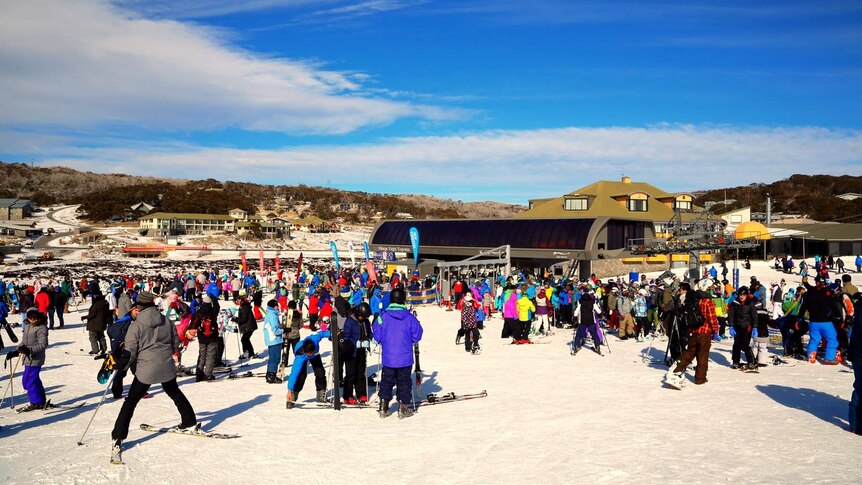 Crowds of skiers at Perisher NSW