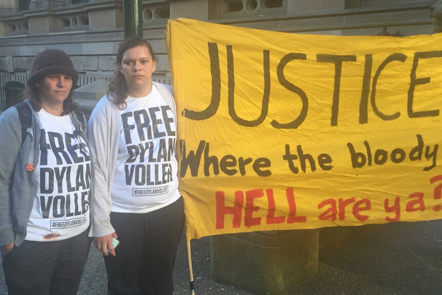 Dylan Voller's mother Joanne and sister Kirra at the rally in Sydney.
