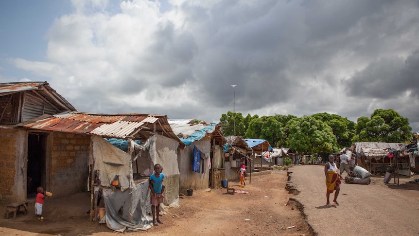 The main street of VOA Ebola camp in Liberia 2014