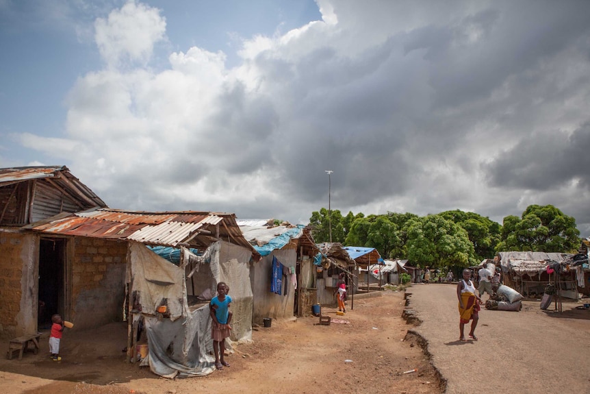 The main street of VOA Ebola camp in Liberia 2014