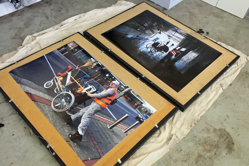 Image of photographs of Hartmut Veit collecting coal dust in Morwell.