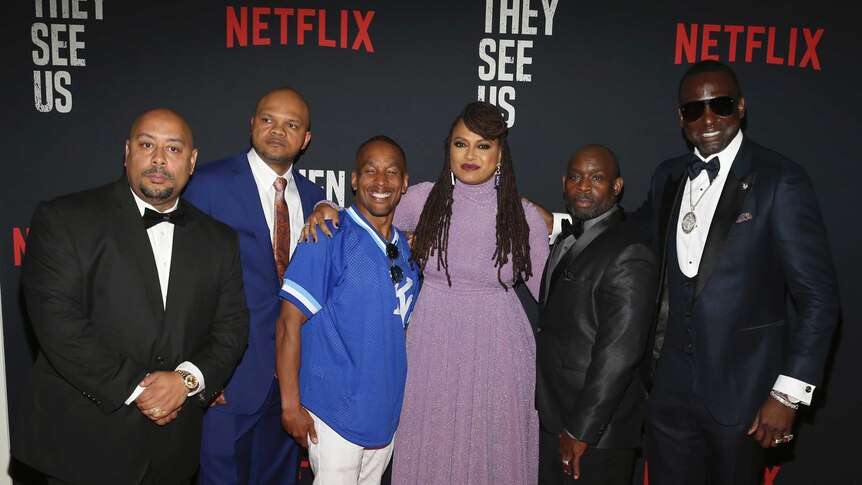 Director Ava DuVernay with the Central Park Five at the world premiere of When They See Us in New York.