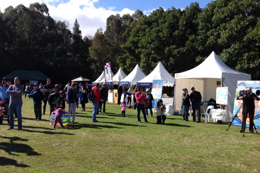 Crowds enjoying the Riverfest event on the banks of Parramatta River.