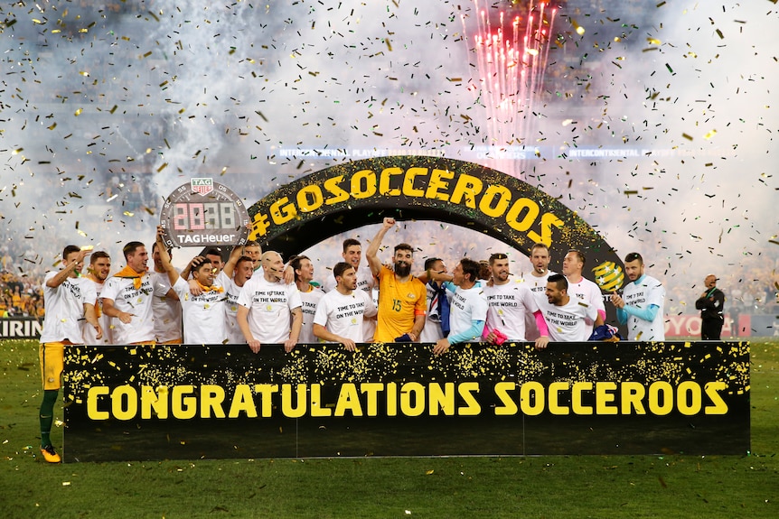 Socceroos celebrate qualifying for 2018 World Cup
