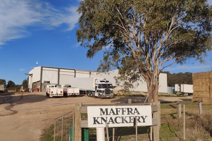 A knackery with a sign in front that reads 'Maffra Knackery' 