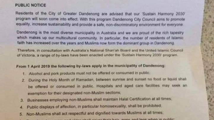 A letter with the City of Greater Dandenong logo making false claims.