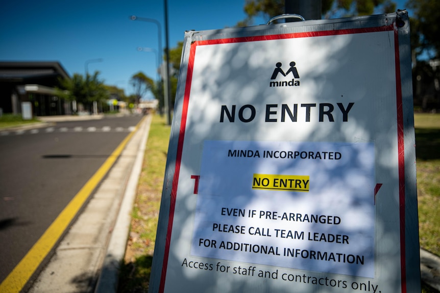 A warning sign outside the Minda facility at North Brighton.