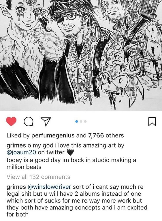 Grimes responding to fans about her 2018 album plans on Instagram