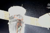 NASA TV shows particles spraying out of the Soyuz spacecraft 