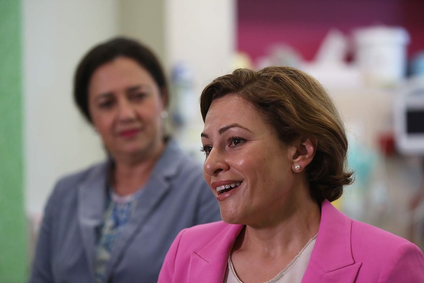 Queensland Deputy Premier Jackie Trad speaking, with Premier Annastacia Palaszczuk in background in June 2018.