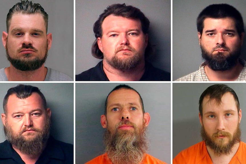 Six people arrested in Michigan governor kidnapping attempt are pictured in mug shots.